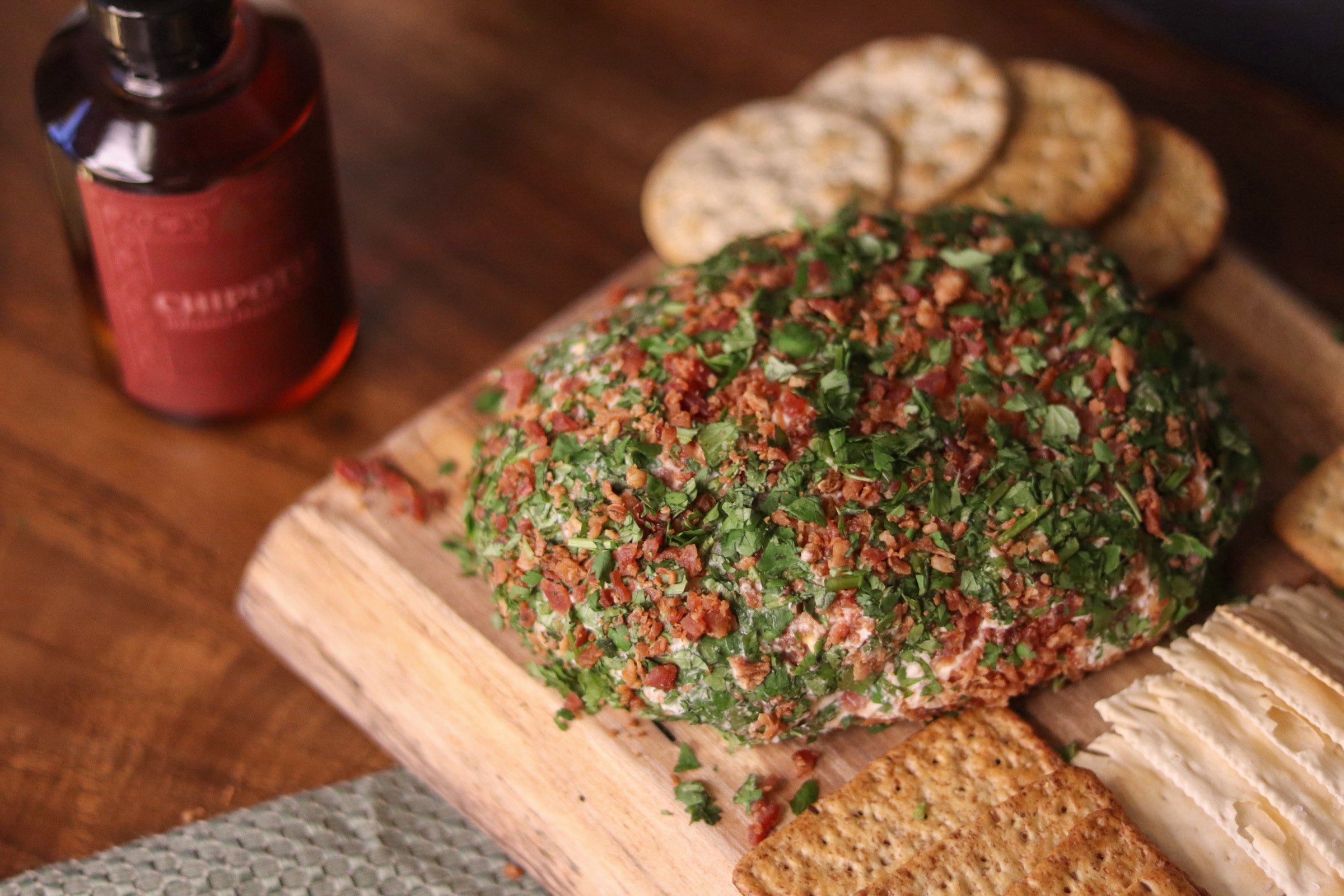 Cheeseball using Chipotle Infused Maple Syrup. A perfect Holiday appetizer