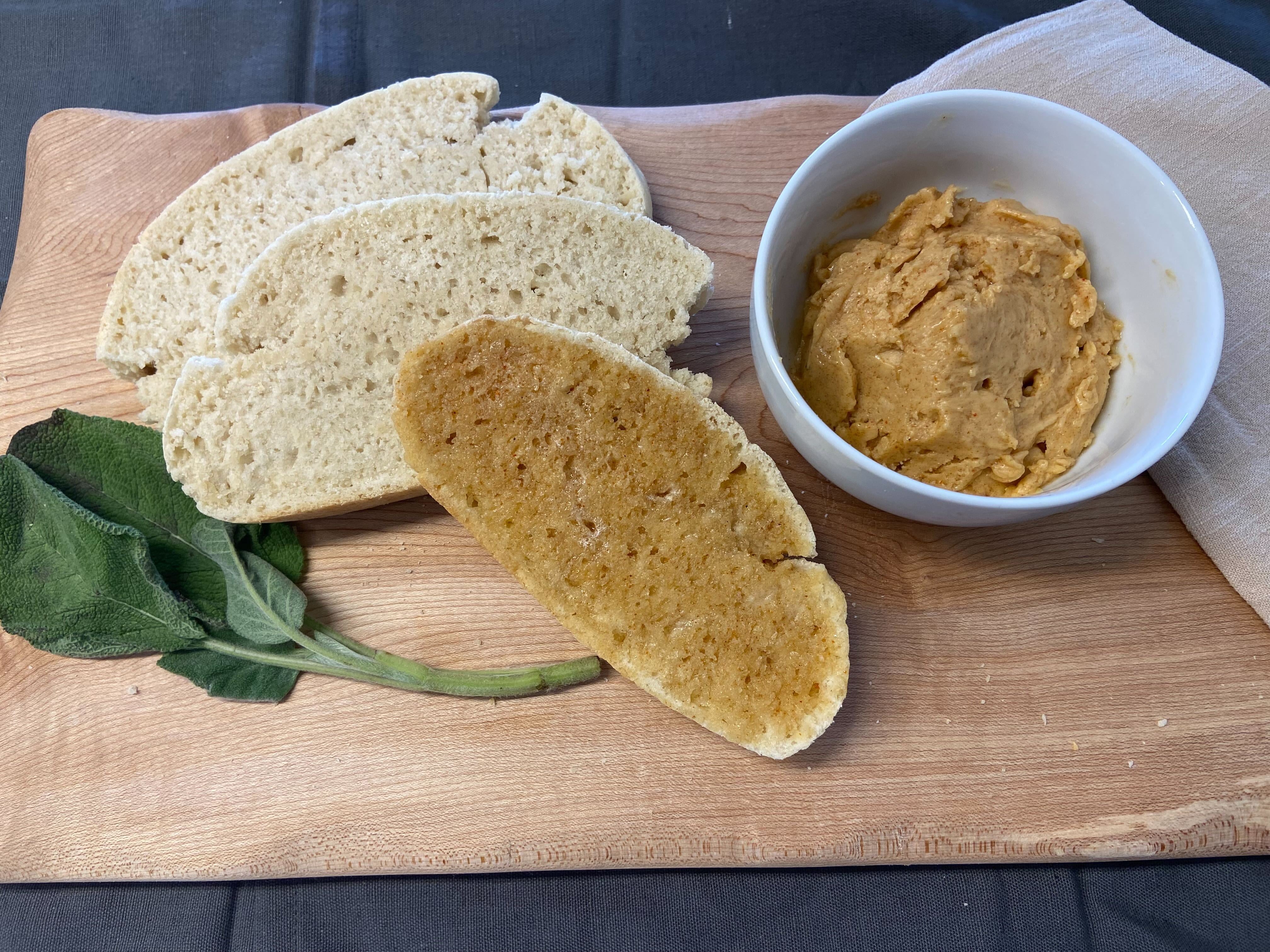 Sage & Maple Whipped Butter on Bannock using Wabanaki Maple syrup