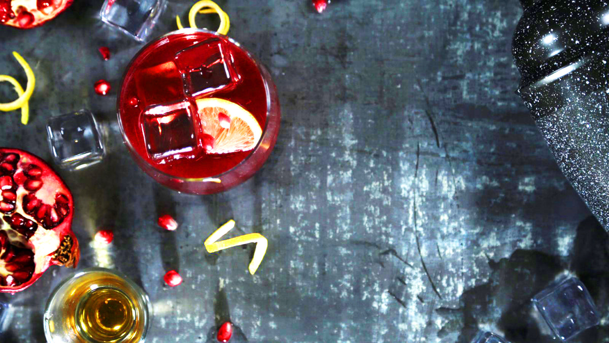 Pomegranate Whiskey Sour using Wabanaki Maple Barrel Aged Whiskey