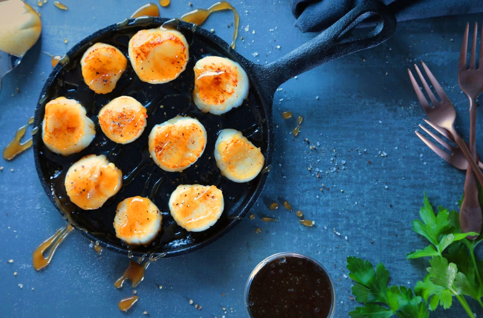 Scallops glazed with Barrel Aged Bourbon Wabanaki Maple Syrup