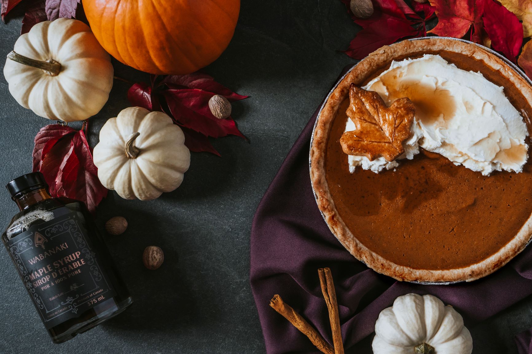 Wabanaki Maple Bourbon Barrel Aged maple syrup with a pumpkin pie