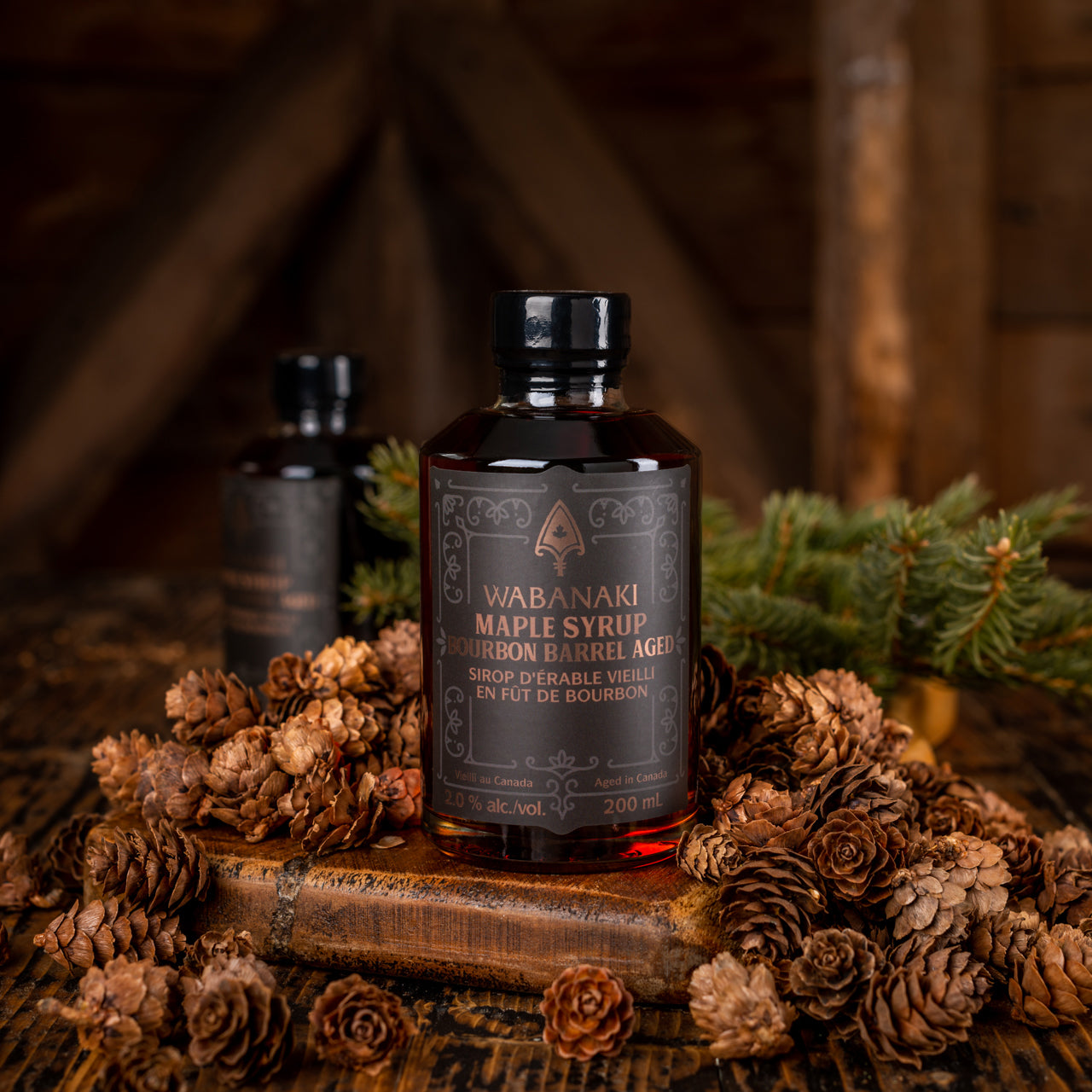 Wabanaki Maple Syrup, barrel aged in a Bourbon barrel. 100% Indigenous, Female owned company