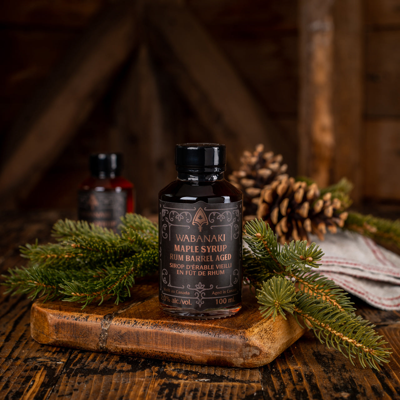 Wabanaki Maple Rum Barrel Aged Maple Syrup. This Maple Syrup is 100% Indigenous, Female Owned