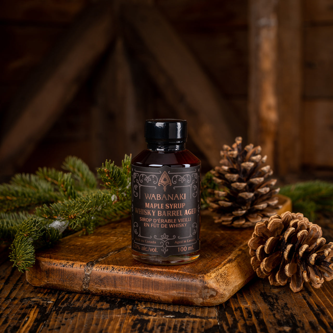 Wabanaki Maple Syrup, Barrel aged in a Whisky Barrel. 100% Indigenous, Female owned company