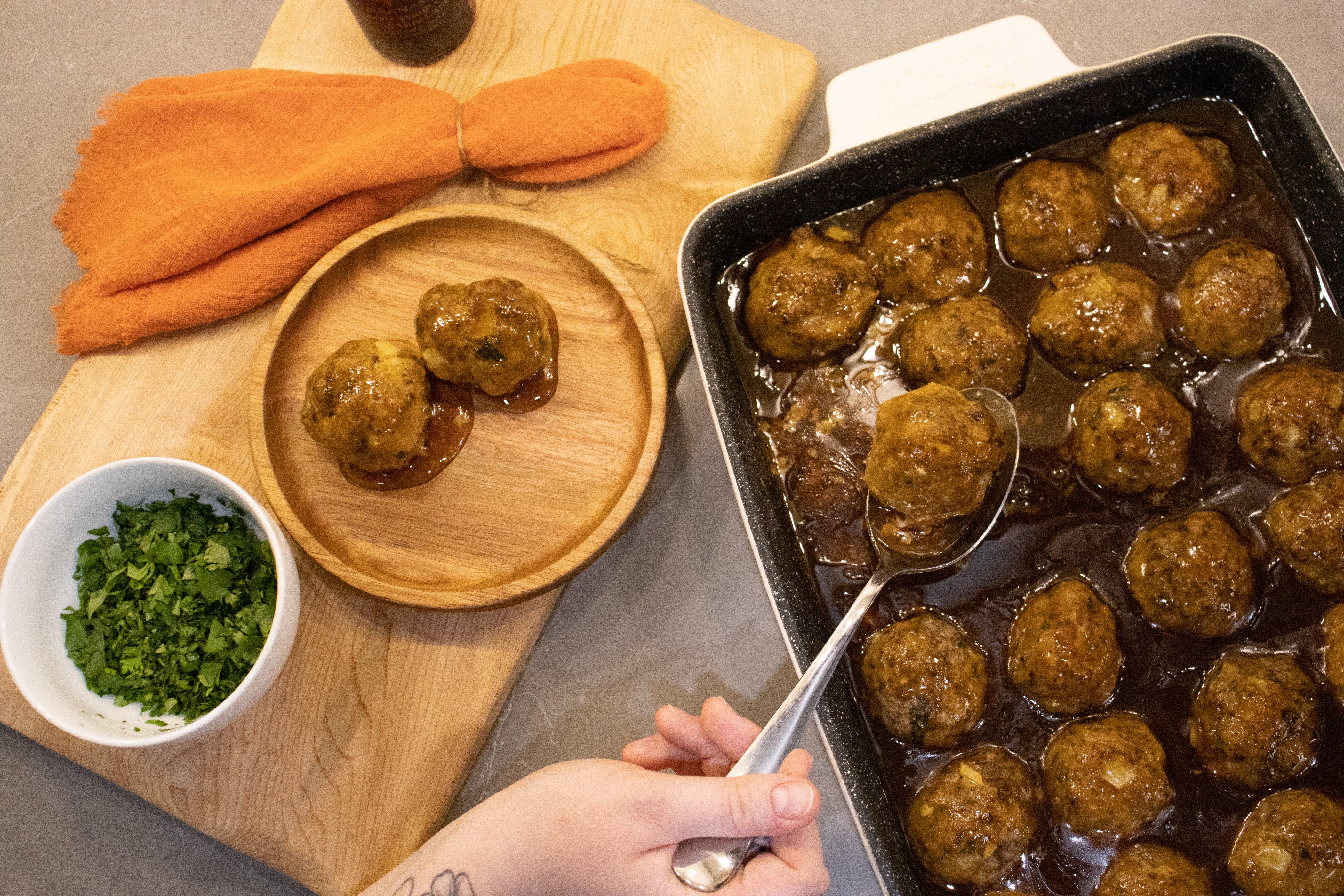 Teriyaki Meatballs with Barrel Aged Whisky Maple Syrup