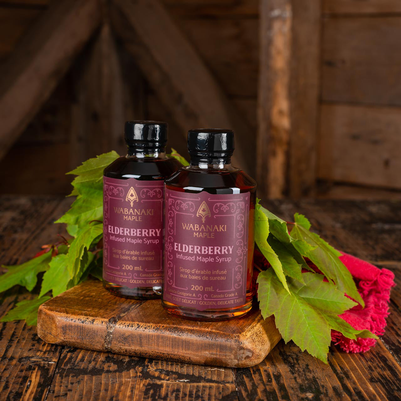Elderberry Infused Maple Syrup. Our 100% Indigenous maple syrup has gone to its roots and traditional food source with Elderberry and Maple Syrup. Elderberries were knows for it's medicinal use and tartness and this infusion brings that taste to it.