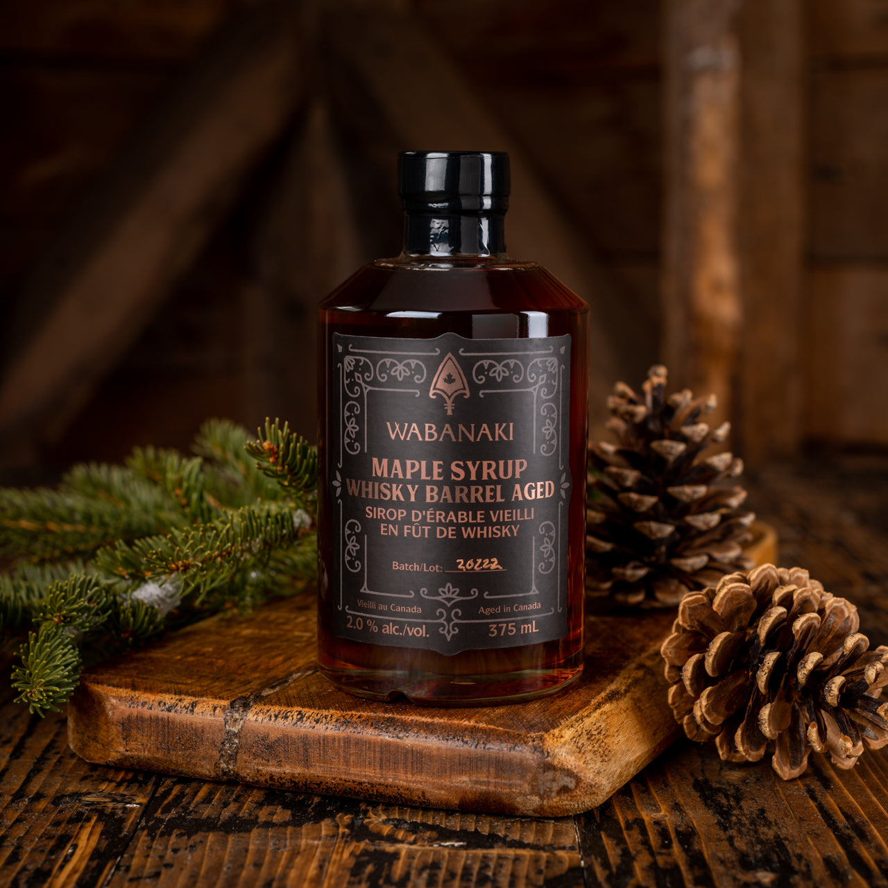Wabanaki Maple Syrup, Barrel aged in a Whisky Barrel. 100% Indigenous, Female owned company